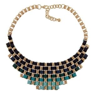 Nexte Jewlery Goldtone Blue Ribbon Fashion Bib Nec